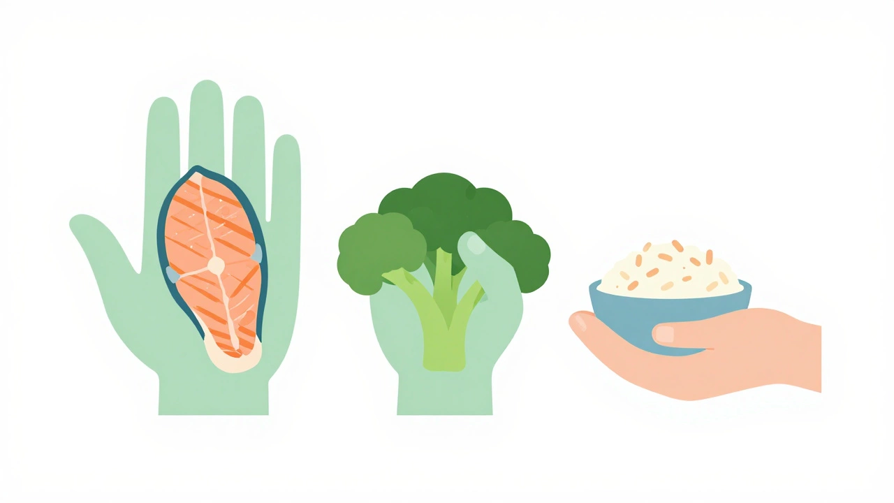 Illustrated guide showing hand portion sizes for healthy meals