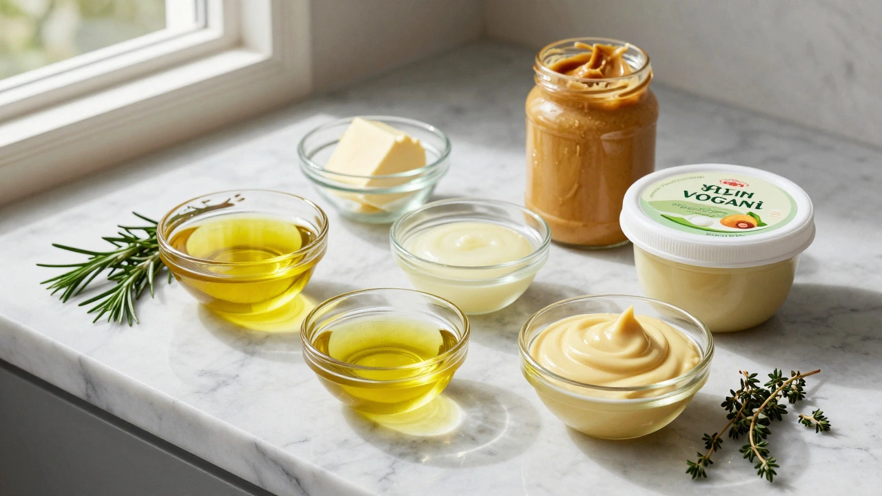 Bowl of olive oil and vegan butter alternatives