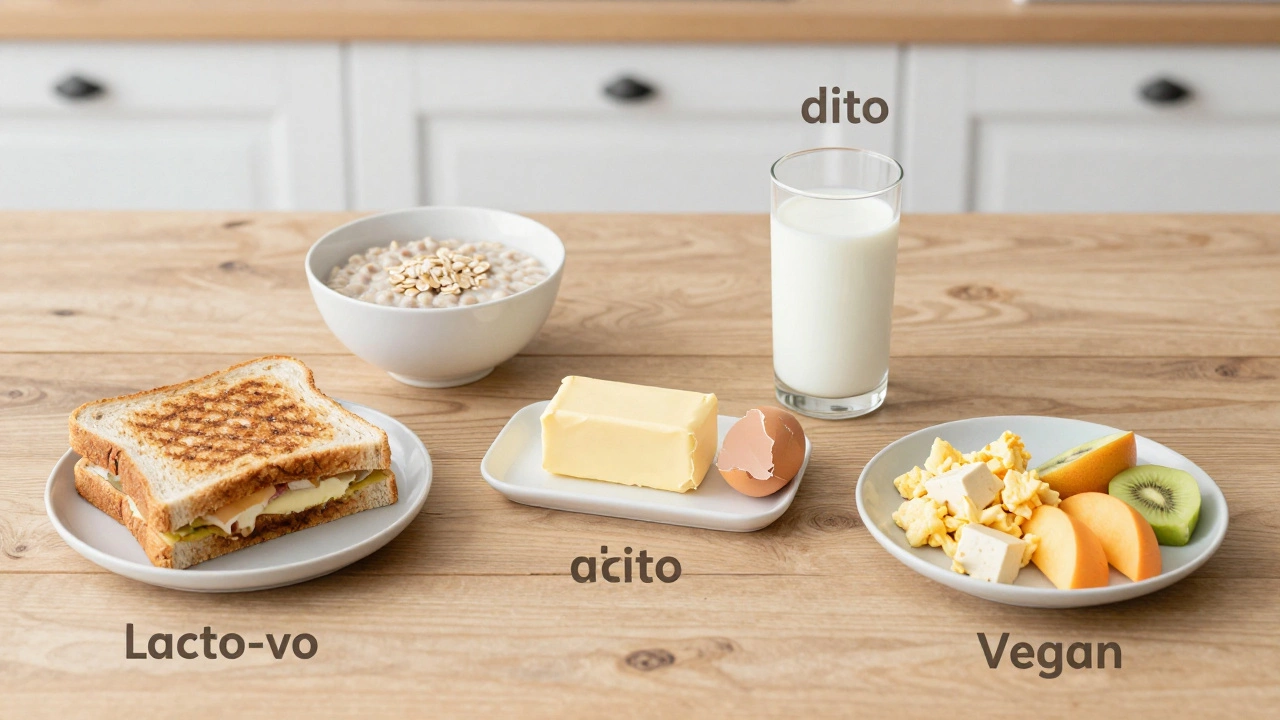 Illustration of vegetarian diet types with food