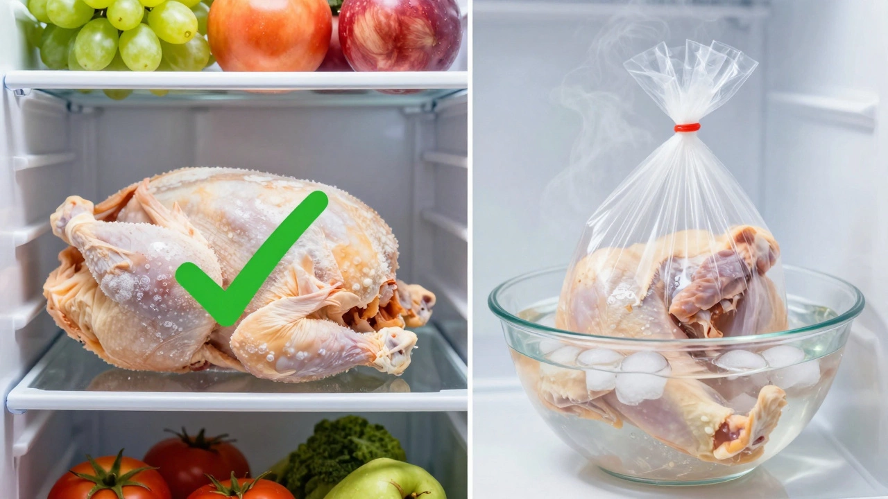 Safe chicken thawing in fridge and cold water