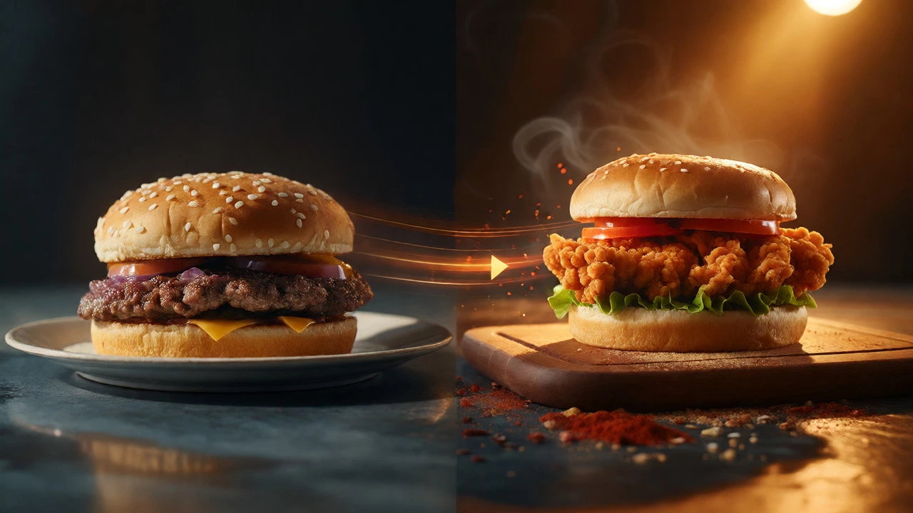 Conceptual comparison showing chicken sandwiches overtaking burgers.
