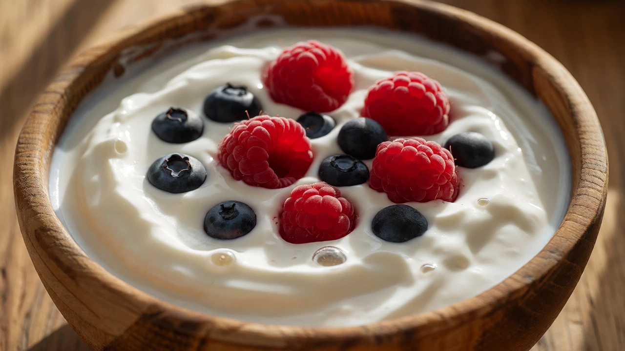 Greek yogurt topped with mixed berries