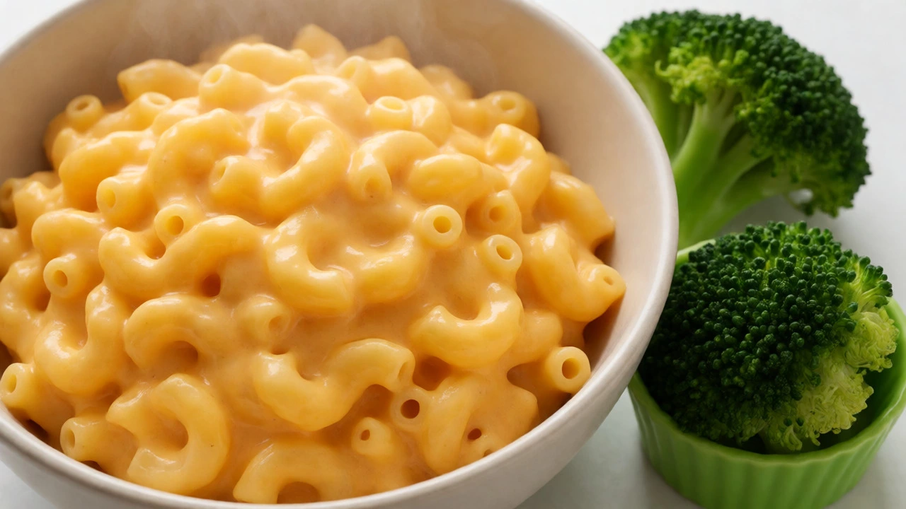 Macaroni and cheese compared with steamed broccoli