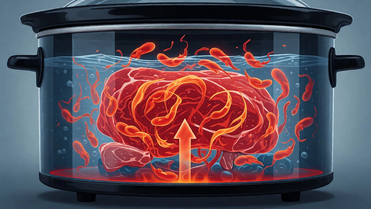 Conceptual visualization of bacteria multiplying in the danger zone inside a slow cooker